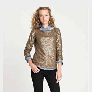 J. Crew three-quarter-Sleeve Boatneck Gold Sequin Top